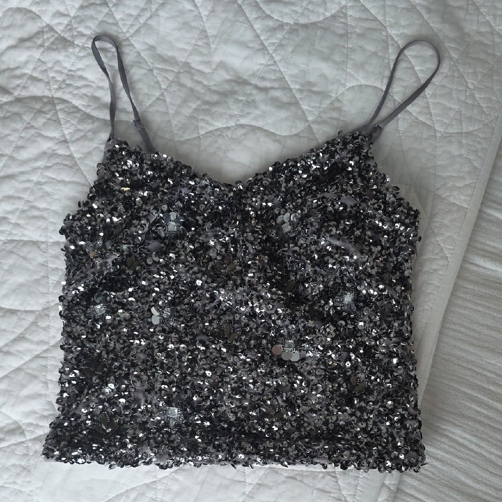 Express Silver Sequin Cami Top